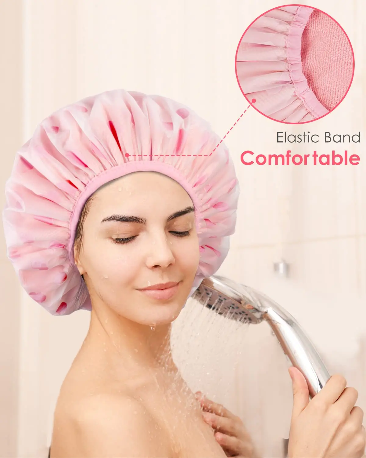 Custom Logo New Arrival Shower Hats For Women Double-layer Waterproof Reusable Bath Cap Reusable Shower Caps For Spa Salon