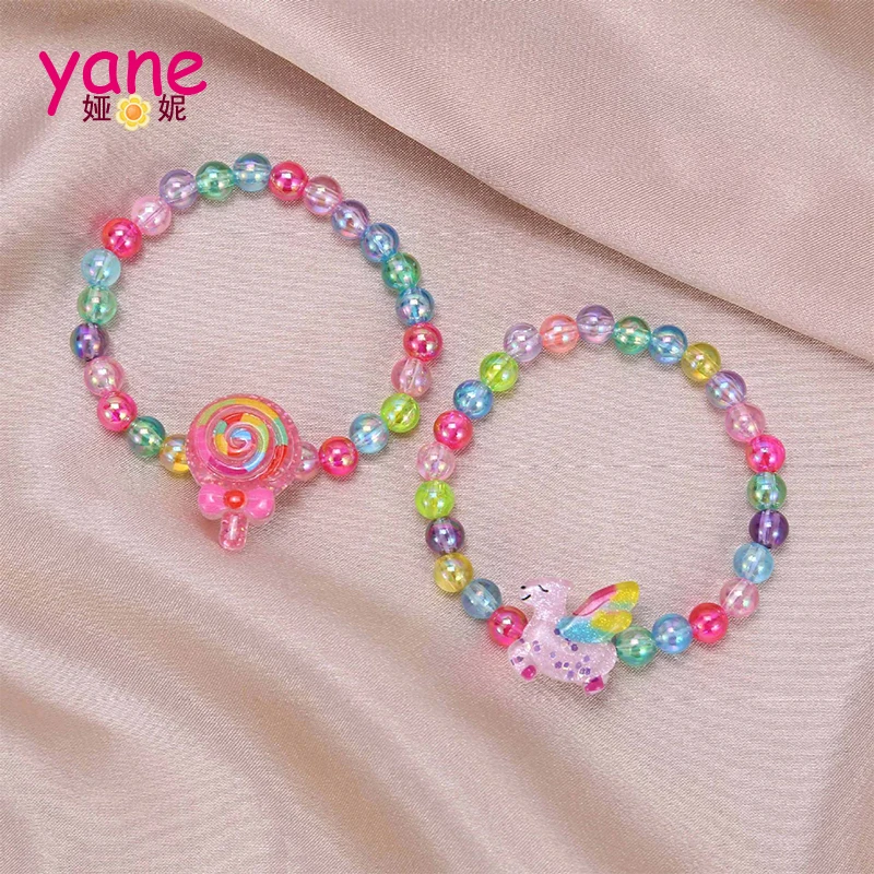 Baby girls plastic beaded bracelets multi charms candy unicorn kids plastic jewelry custom kids jewelry