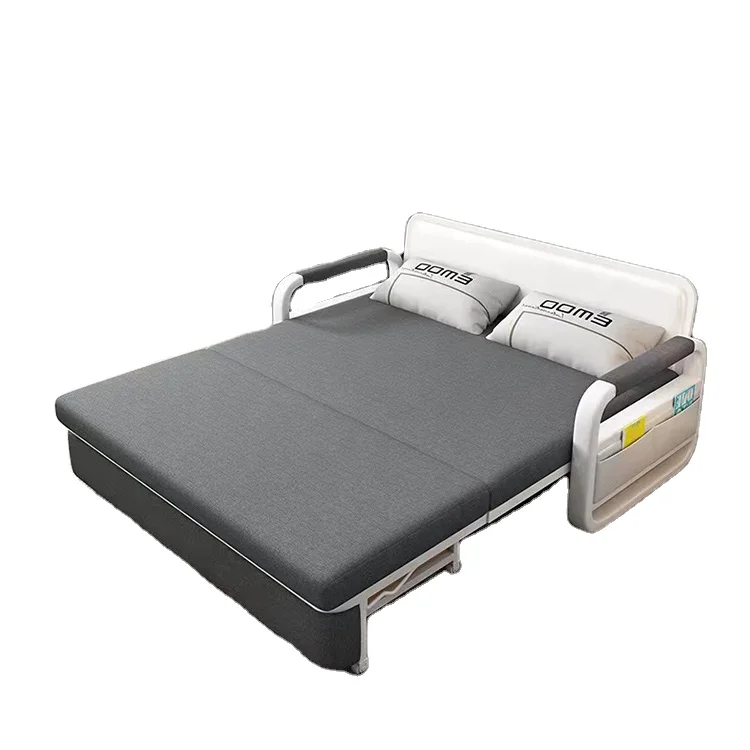 Modern Wooden Living Room Divan Three Seat Sofa Bed with Fabric Metal Frame Foldable for Hotel and Apartment Use