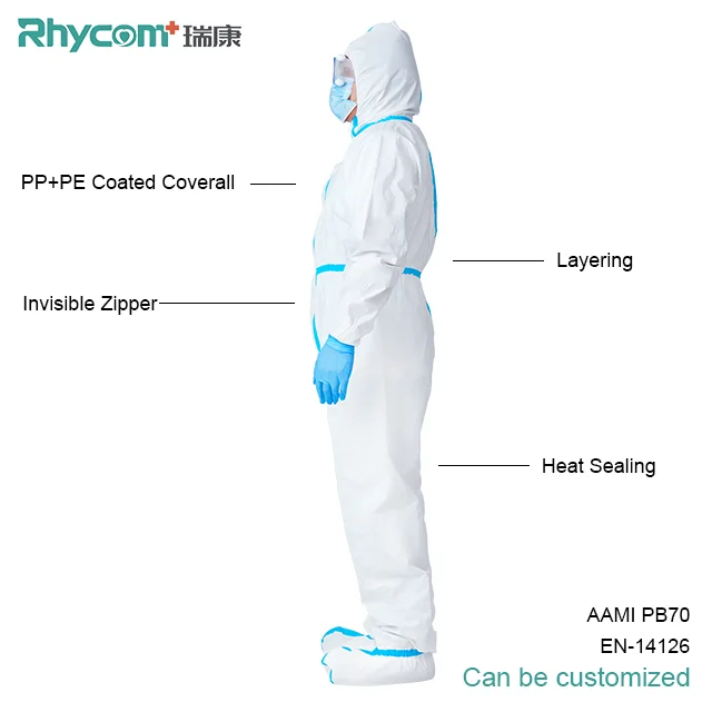
Rhycom protective clothing disposable chemical protective coverall with hood category 3 