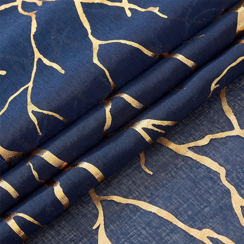 Window curtain manufacturer Metallic  Foil Tree Print sheer Curtains ring top for Living Room