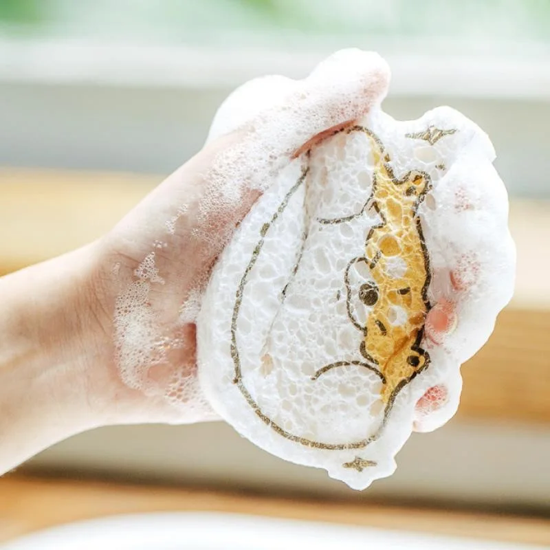 Cartoon Dishwashing Nano Wood Pulp Cotton Sponge Natural Cellulose Kitchen Clean Scrub