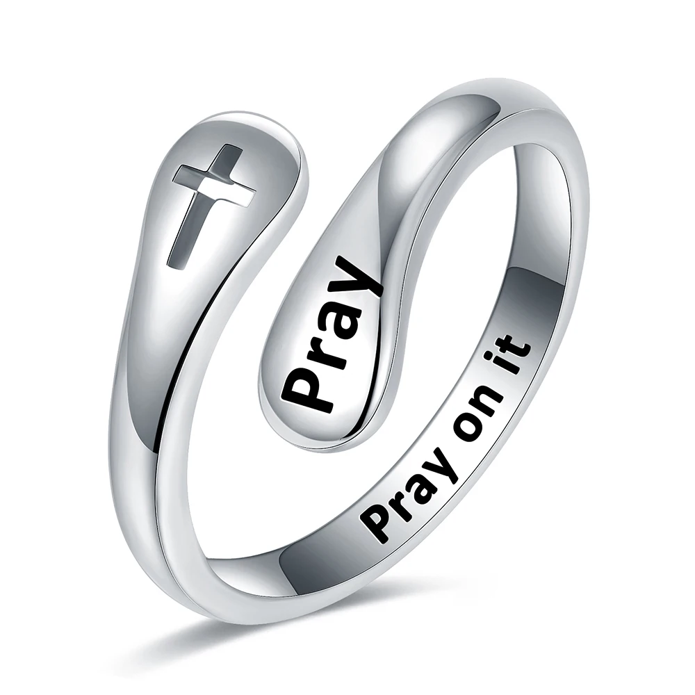 925 Sterling Silver Cross Ring Pray On It Adjustable Open Ring Cross Bless Pray Ring Jewelry Gifts for Women