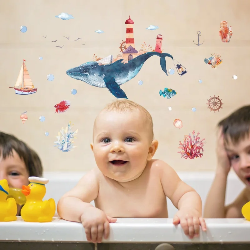 
HM92020 Fairy Tale Childhodd Whale Wall Decal Cartoon Ocean Wall Stickers Kids Bedroom 