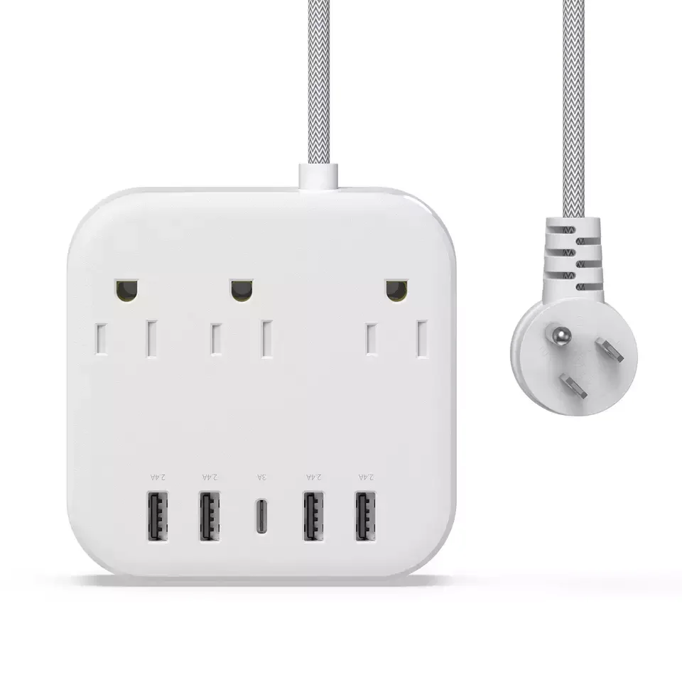 3 AC Outlet Extension Cord Overload Protection Electric Plug extender Universal USB power socket USA Power Strip