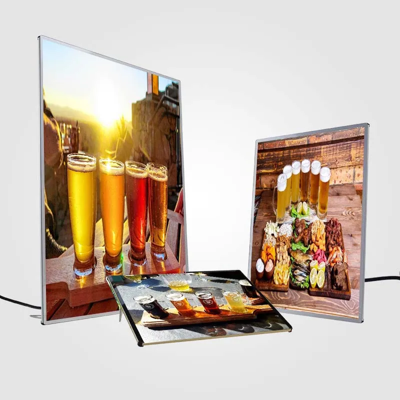 Kingwestar Indoor Promotional Advertising Picture Aluminum Frame Tempered Glass Led Light Box