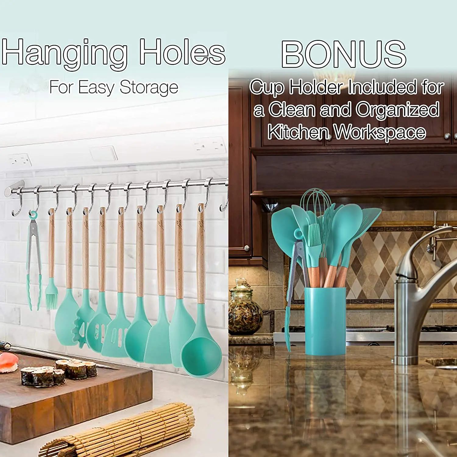 12 piece Silicone Kitchen Utensils set with holder for kitchen set