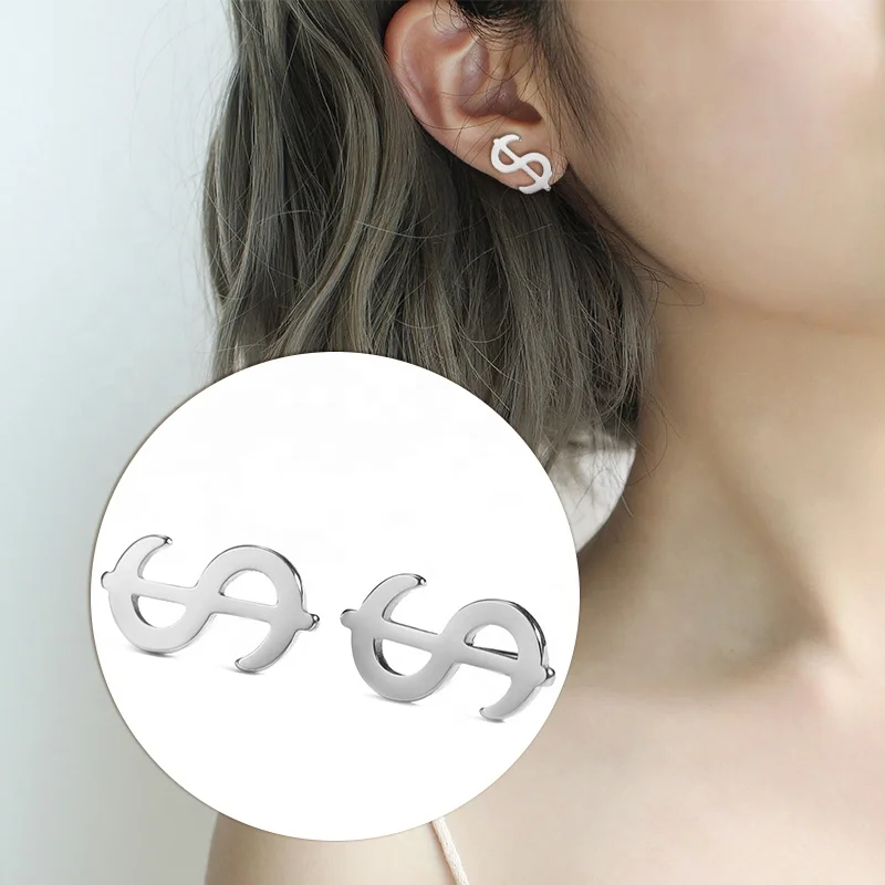 Mini Dollar Earrings for Women Stainless Steel Ear Studs Gold Color Simple Style New Fashion Birthday Party Jewelry Gifts