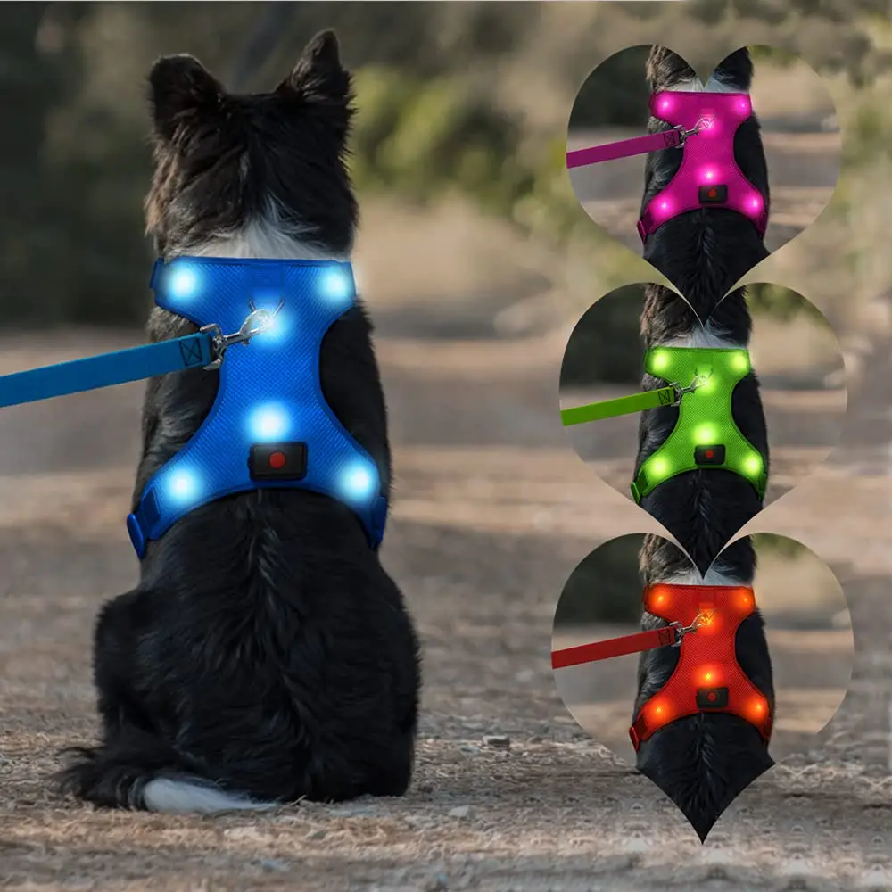Light Up Dog Harness USB Rechargeable Reflective Dog Vest No Pull Led Dog Harness with Comfortable Padded Suit for Small Med
