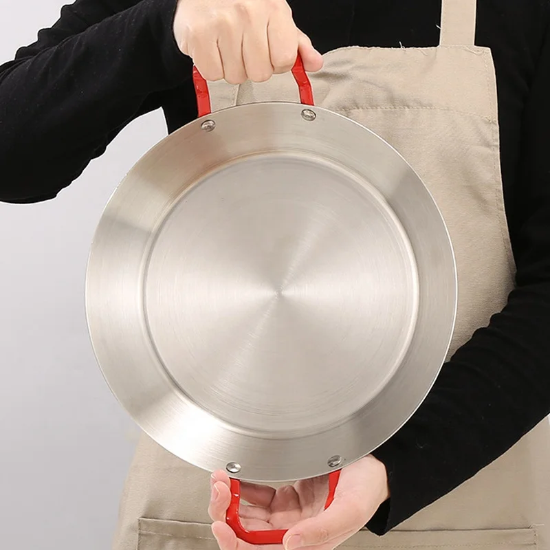 Popular Wholesale Korean Spanish Paella Pan Stainless Steel Restaurant Non Stick Seafood Pot With Double Handle