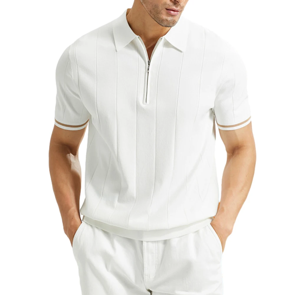 Shinesia Men Casual Zipper Kint Polo Tshirt Custom Men Cropped Pullover Quarter Half Zip Cotton knitted Polo T Shirt For Men