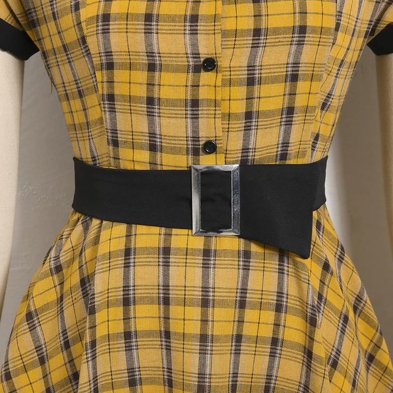 Classic British Plaid Dress With Short Sleeves And A Wide Swing Vintage Dresses Vestiti Dresses Women Lady Elegant Casual