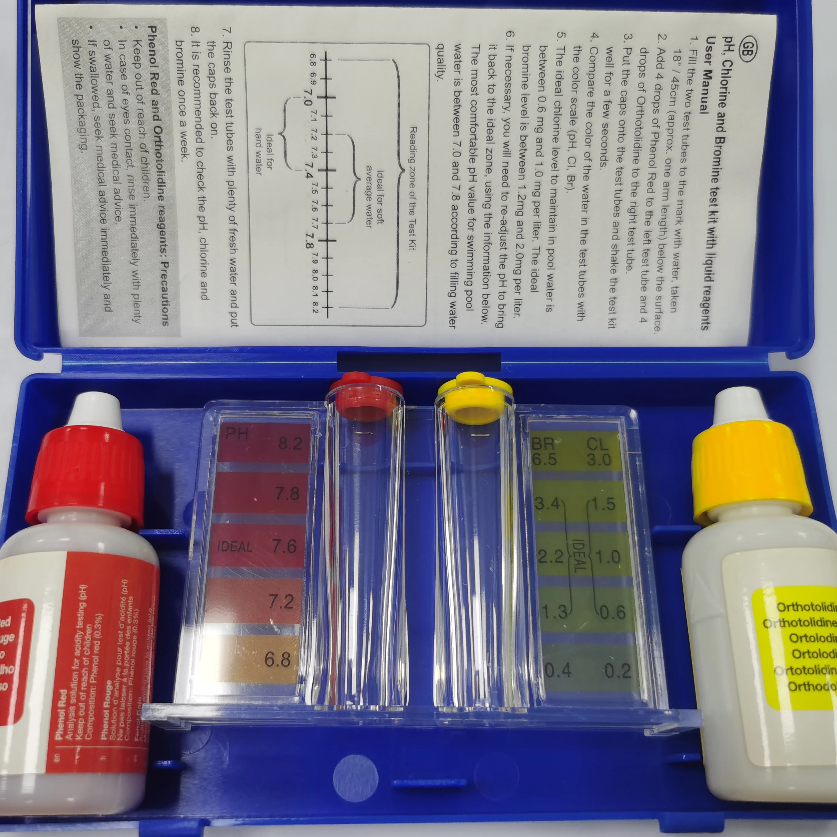 Piscina Pool  Aqua 2 Ways 3 Ways Dual Test Kits Chlorine PH CL Bromine Quality with OTO Phenol Red for Swimming Pool