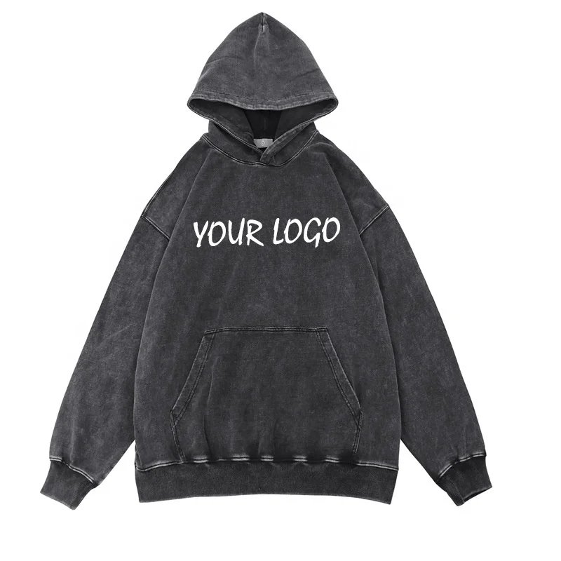 Vintage Blank Washed Hoodie Hip Hop Pullover Wholesale Custom Logo Cotton Oversized Acid Wash Hoodie For Men