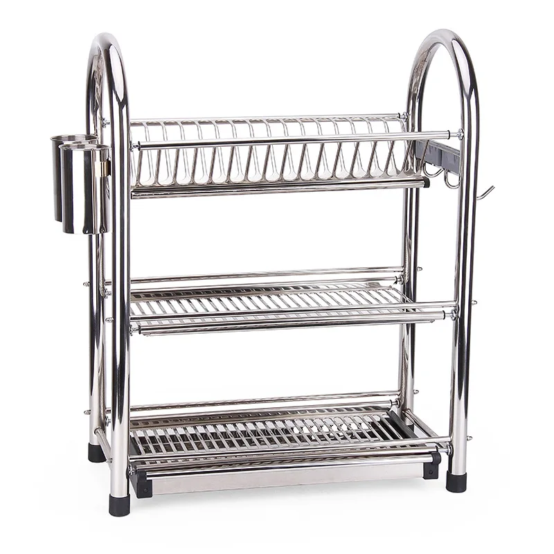 Hot selling 3 Tier Plate Holder Kitchen Storage Dish Drying Rack with Drainboard and Cutlery Cup