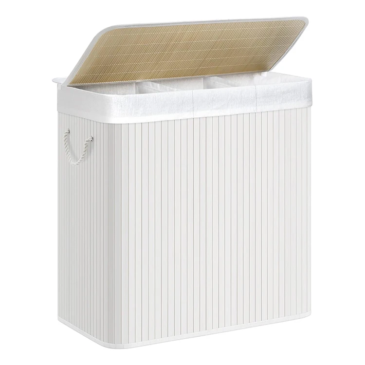39.6 Gallons (150L) Bamboo Foldable Laundry Hamper 3-Section Storage Basket Lid Generous Capacity Foldable Laundry Bags Baskets