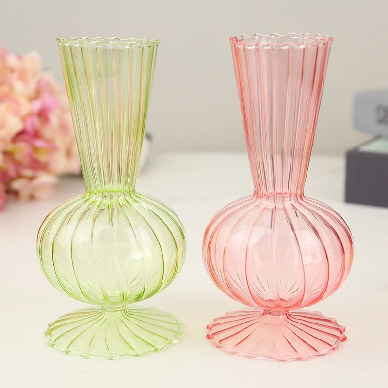 Самые популярные маленькие прозрачные стеклянные вазы для украшения дома, розовые цветочные вазы
