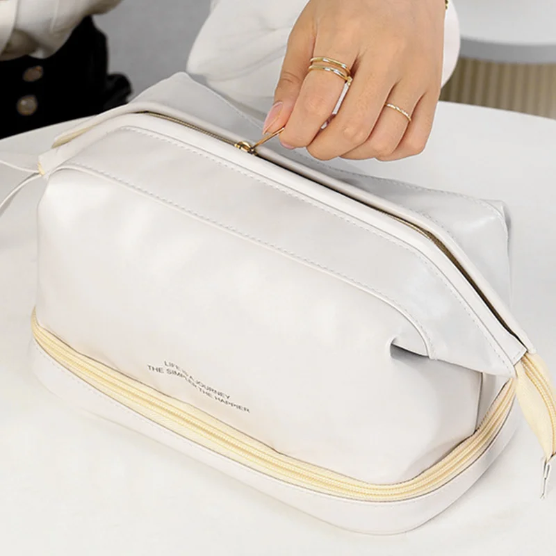 Multi-functional Cloud Shaped Luxury Makeup Bag Soft PU Double Layer Large Makeup Beauty Storage Bag