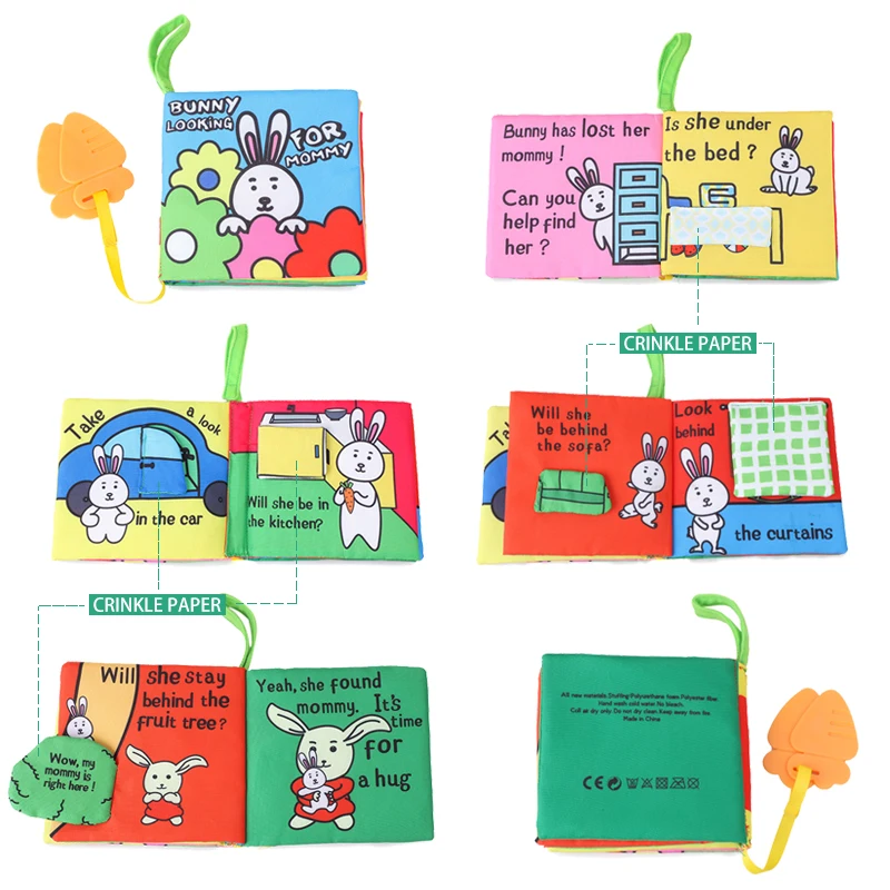 5 pages soft quiet book English cartoon story books fabric book B082