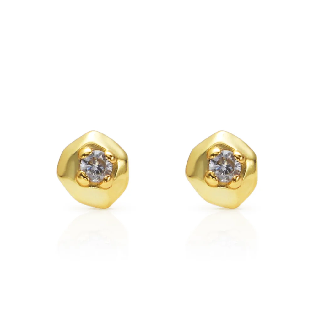 Chris April fine jewelry 925 sterling silver 18k gold plating white zircon rocky lava hoop stud earrings