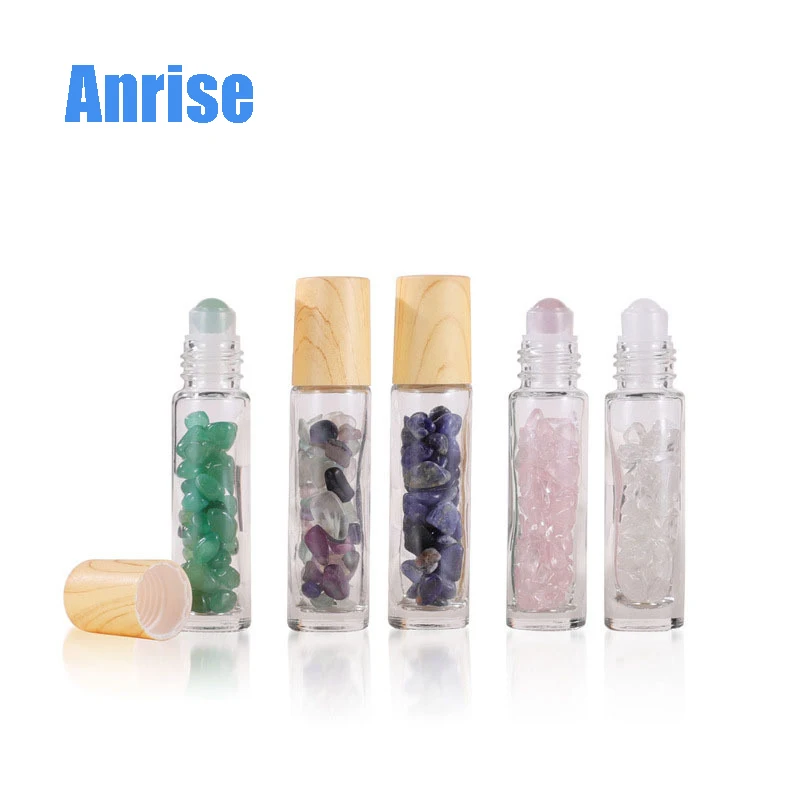 10ml Oil Roller Bottle with Crystals Stone and Ball Concolorous Essential Oil Lip Oil Glass Crystal Roll on Perfume Bottles