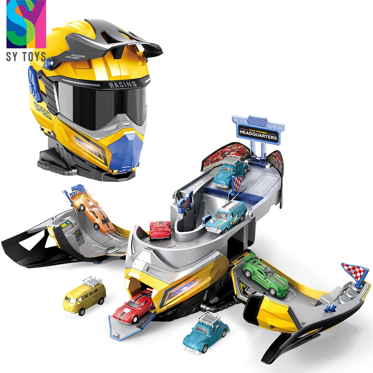SY TOYS Unisex Plastic Airplane Garage Parking Lot Track Toy Light Car Off-Road Helmet Variant Storage Variant Storage Parking
