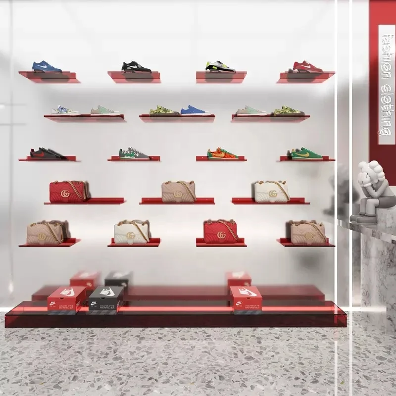 Custom Shop Design Shoe Display  Wall mounted Display Bag Retail Store Display Racks Counters for cosmetics acrylic cylinder