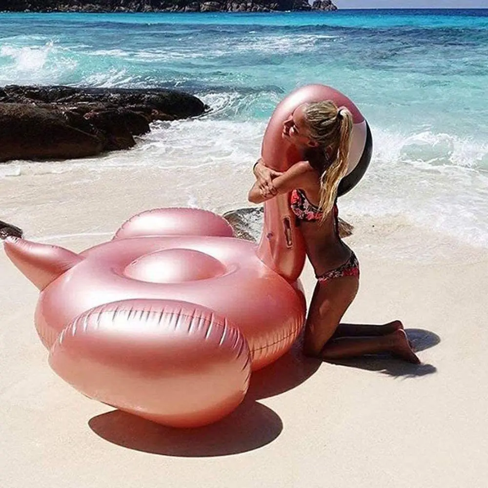 Large PVC Inflatable Flamingo Small Float Row Rose Gold Luminous Floating Bed Water Mount Toy Swimming Pool Equipment