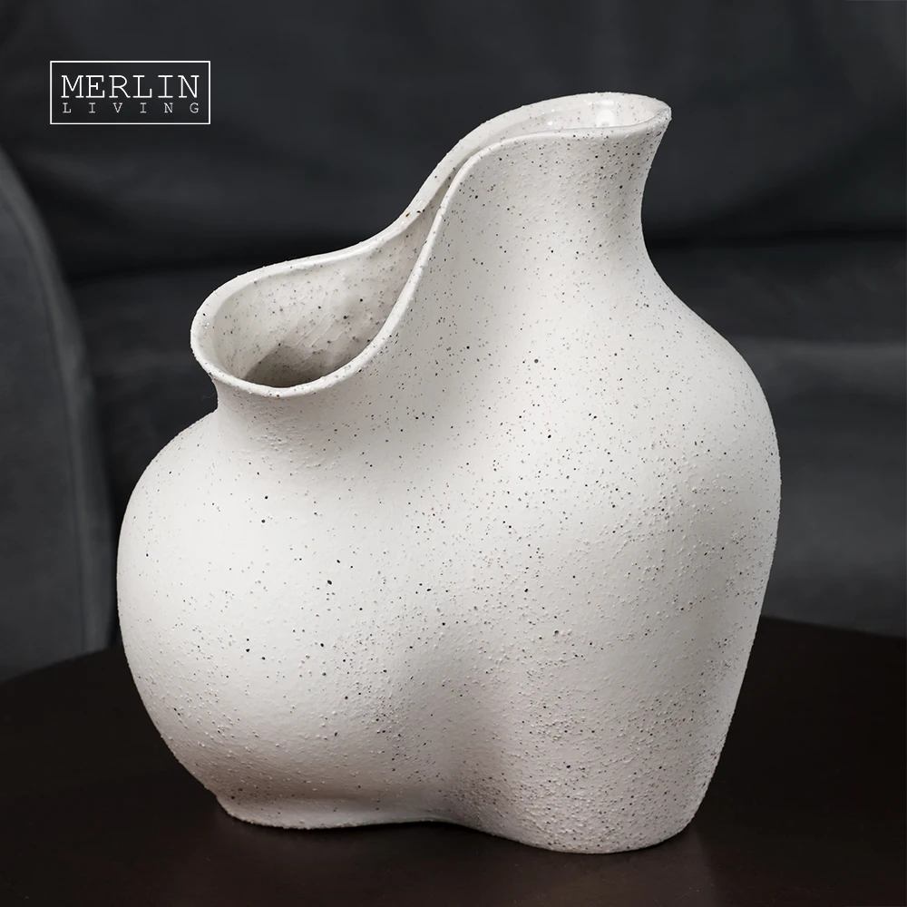 Merlin Living Room Decor White Flower Vase Decor Ceramic Vase With Color Soil Grit Nordic Vase