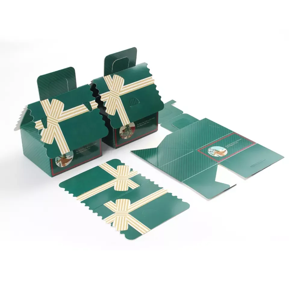 Ready Wholesale Green Tree House Shape Christmas Treat Box Wedding Birthday Party Decorations Candy Cake Gift Packaging Box