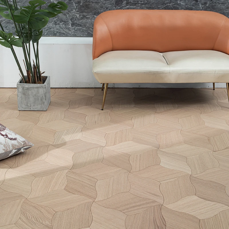 Art Parquet Design Oak Wood Flooring  Curved Leaf Lotus Round Hexagon Woven Design Parquet Wood Flooring