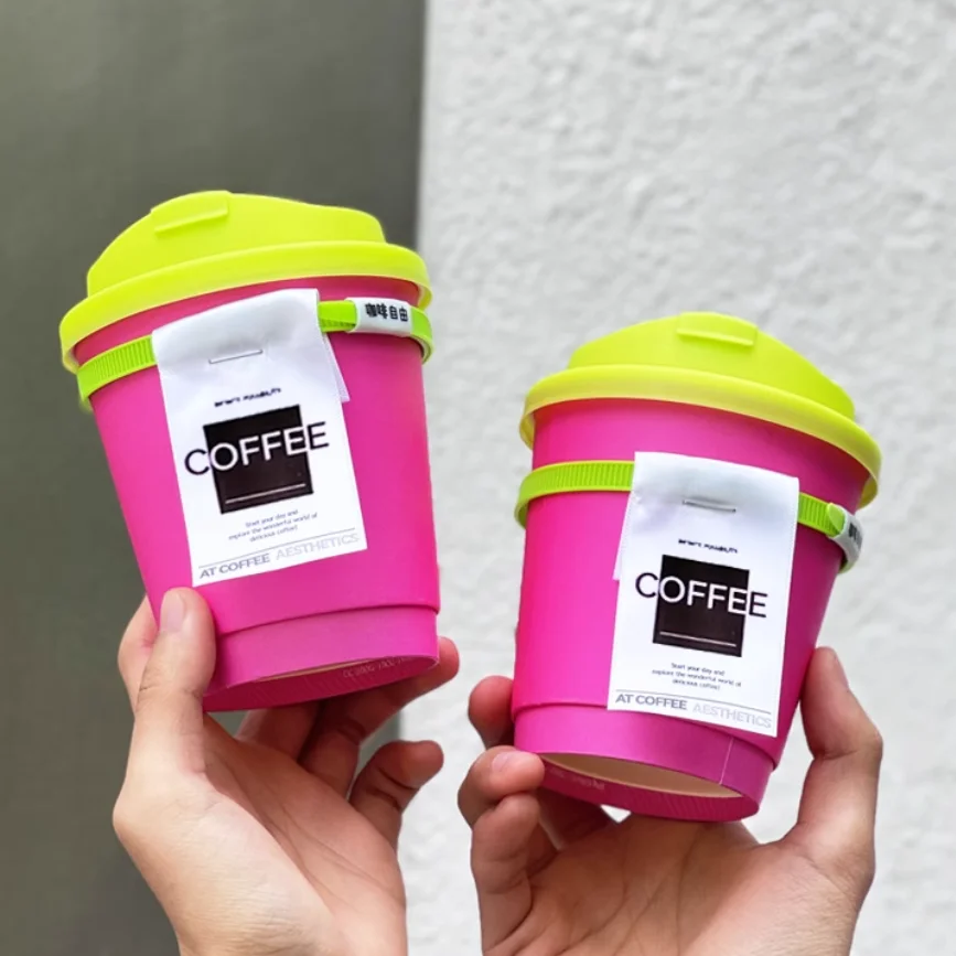 Unique Wholesale Printed Coffee Tea Disposable Takeaway fancy Pink double wall Paper Cup with Lid take away paper coffee cup