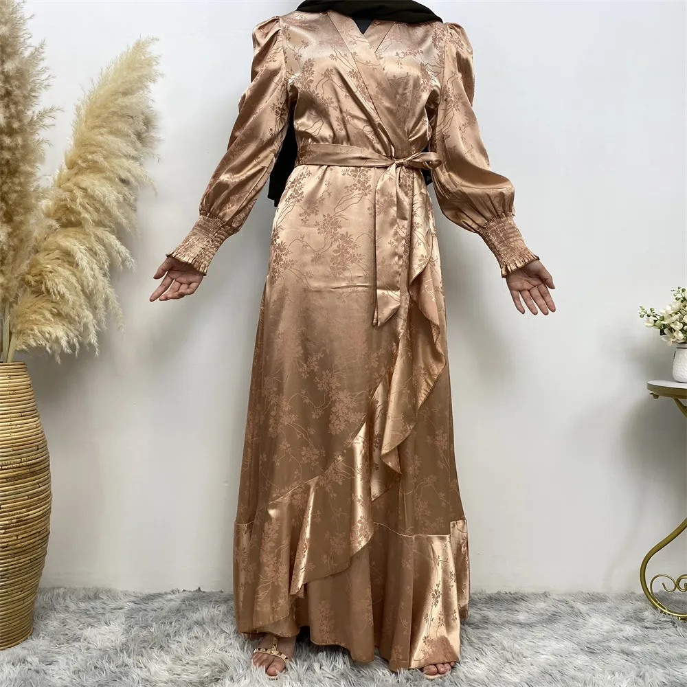 6572# Fashion Satin Muslim Shirt Dress Islamic Clothing Muslim Dresses Quality Casual Summer Dresses Dubai Turkey Islamic