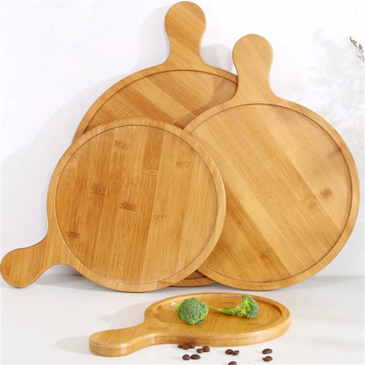 Wholesale Restaurant Home Wood Dinner Food Serving Dishes Wooden Pizza Plates With Handle