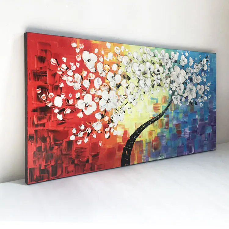 Art Gallery Picture Hanging Textured Hand Painted Cherry Tree Oil Painting Modern 3D Abstract Wall Art Canvas