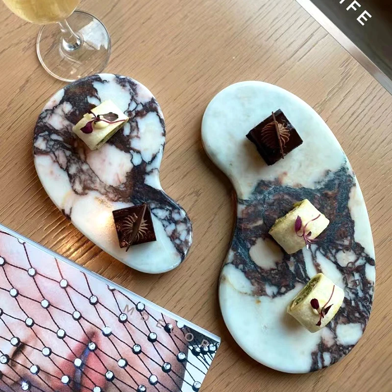 stonekocc Italian Luxury Natural Marble Calacatta Viola Violet Minimalist Trinket Catchall Tray for Perfume Food Plate Slate