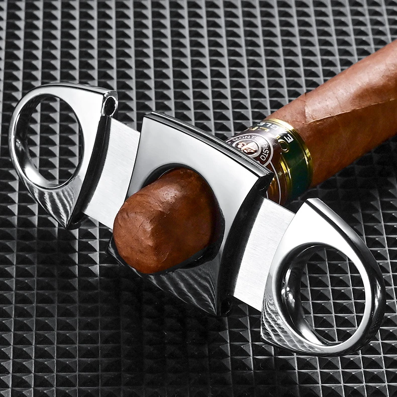 Stainless Steel Guillotine Double Cut Round Head Scissors Sharp Blades Pocket Size Classic Comfortable Cigar Cutter