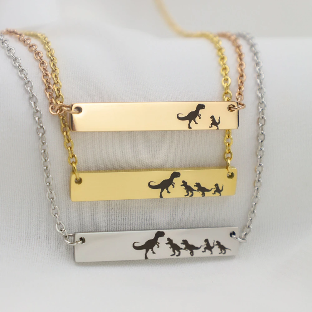 Brand New Gold Stainless Steel Horizontal Bar Necklace Custom Dinosaur Necklace Jewelry bijoux en acier inoxydable