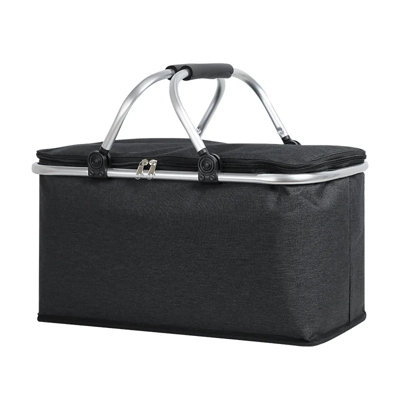 Outdoor large-capacity folding picnic basket Oxford cloth insulation basket multifunctional picnic bag aluminum foil ice basket
