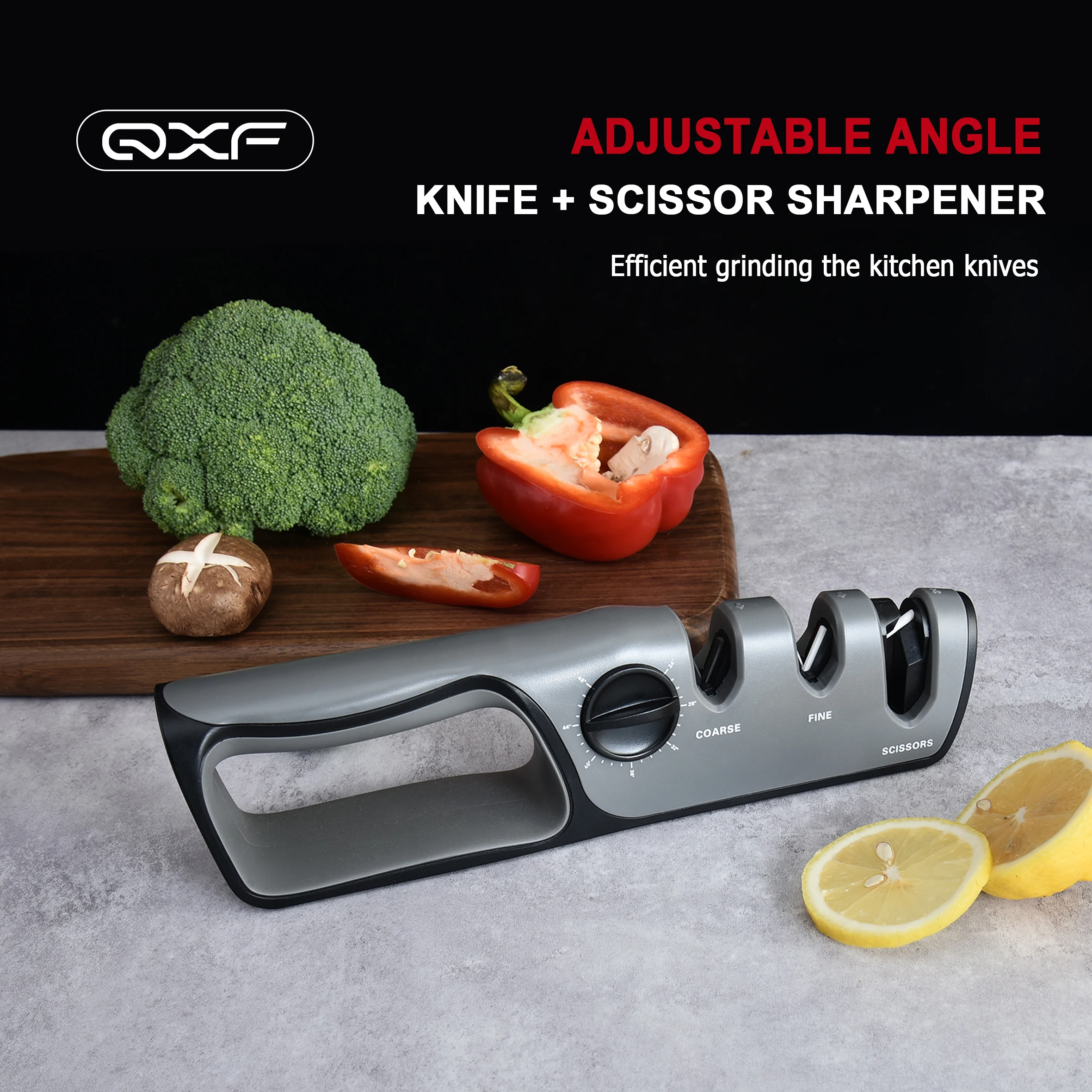 Adjustable Angle 3-stage Kitchen Knife Sharpener 3-in -1 Professional Knife & Scissors Sharpener