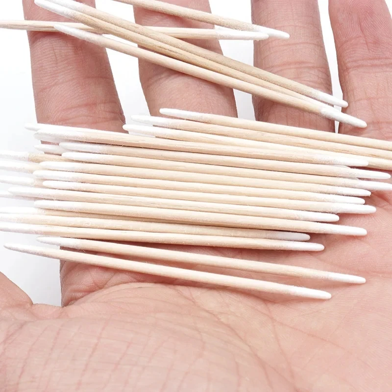 100pcs/bag Disposable Ultra-small Cotton Swab Double Head Lint Free Micro Brush Wood Cotton Buds Lash Extension Glue Clean