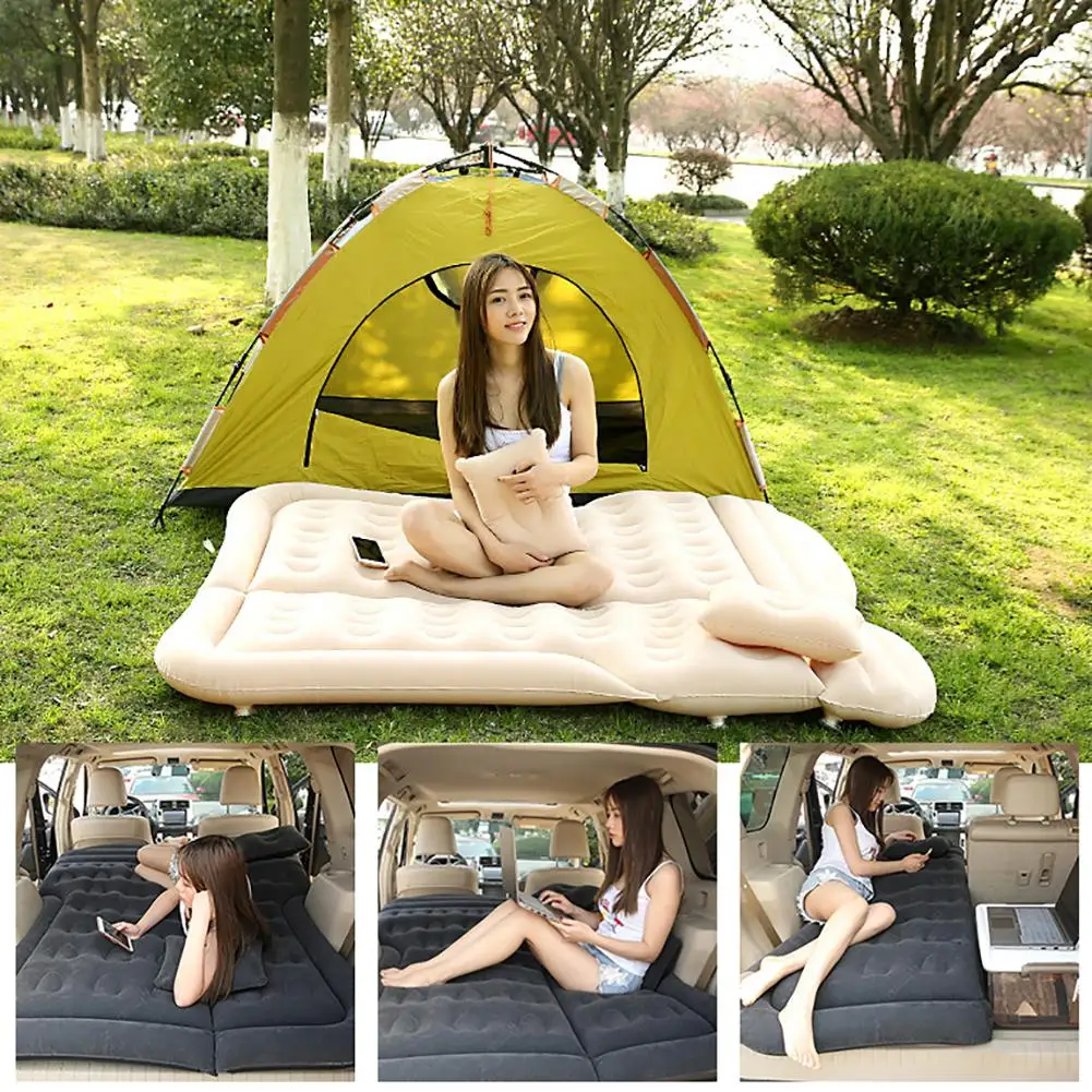 Car Inflatable Air Mattress Travel Camping Sleep Bed Portable Cushion Bed with Pump 2 Pillows for SUV Truck Minivan