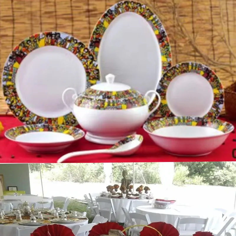 Wholesale Porcelain Ethiopian 26pcs Dinnerware Set for Habesha Saba Design Ethiopian Food