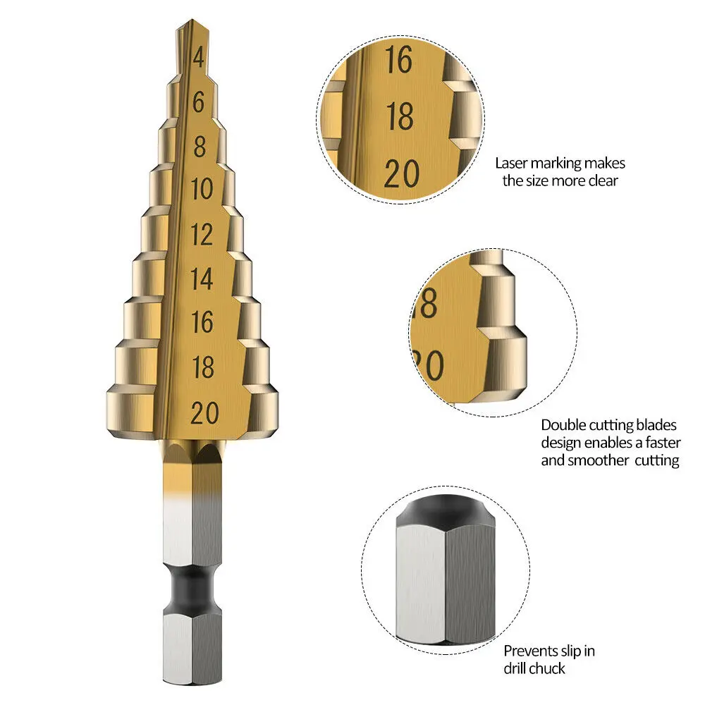 
3PCS Step Drill Bits Set HSS Tin-Coated step drill bit for metal drilling 