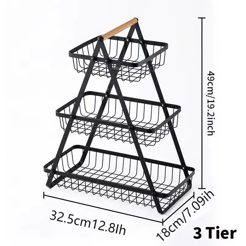 3 Tier Fruit Basket Detachable Metal Wire Fruit Bowl Basket for Kitchen Organizer Storage Fruits Vegetable Bread Snacks