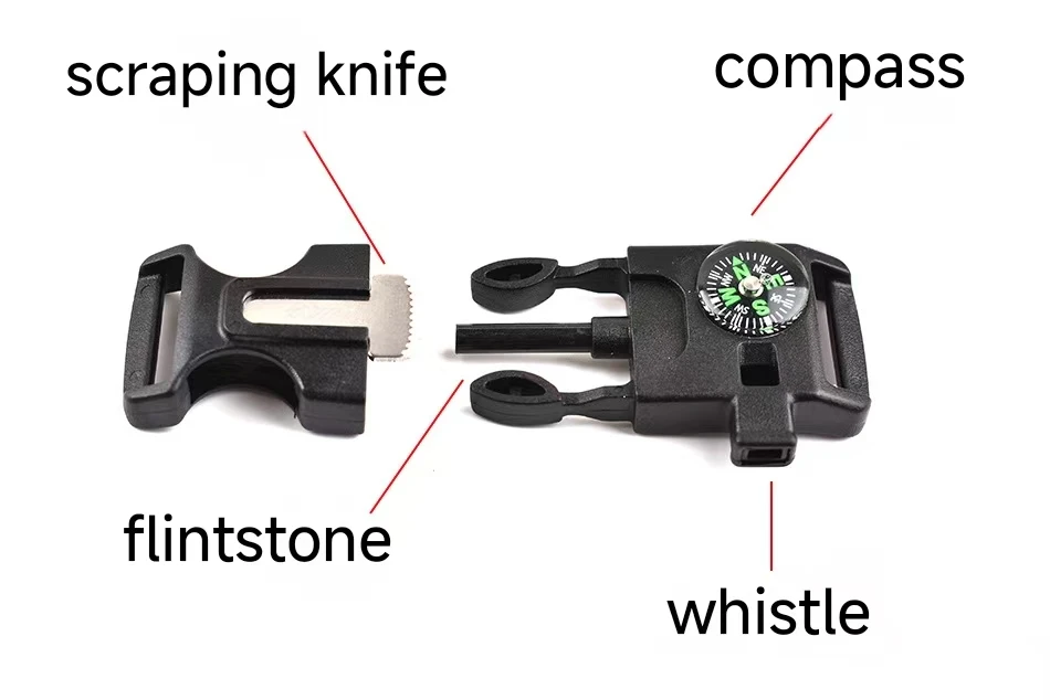 Outdoor camping backpack EDC Survival Kits Whistle Compass Knife Parachute Paracord Bracelet plastic side release buckle