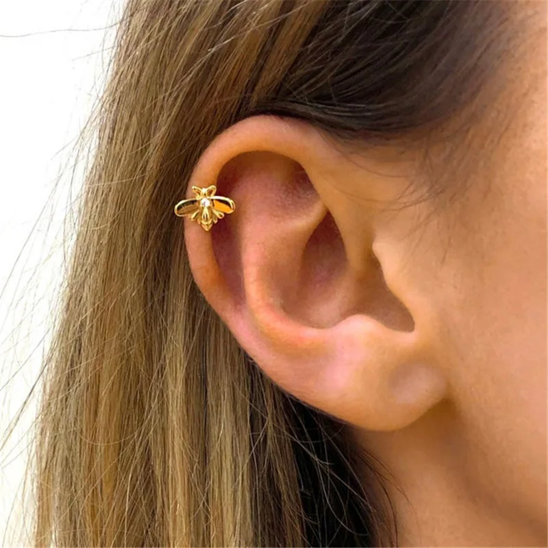 Carline Topsale Bee Earrings 925 Sterling Silver Zircon 18K Gold Plated Ear Clip On Earrings Hot Ear Cuff Without Ear Holes
