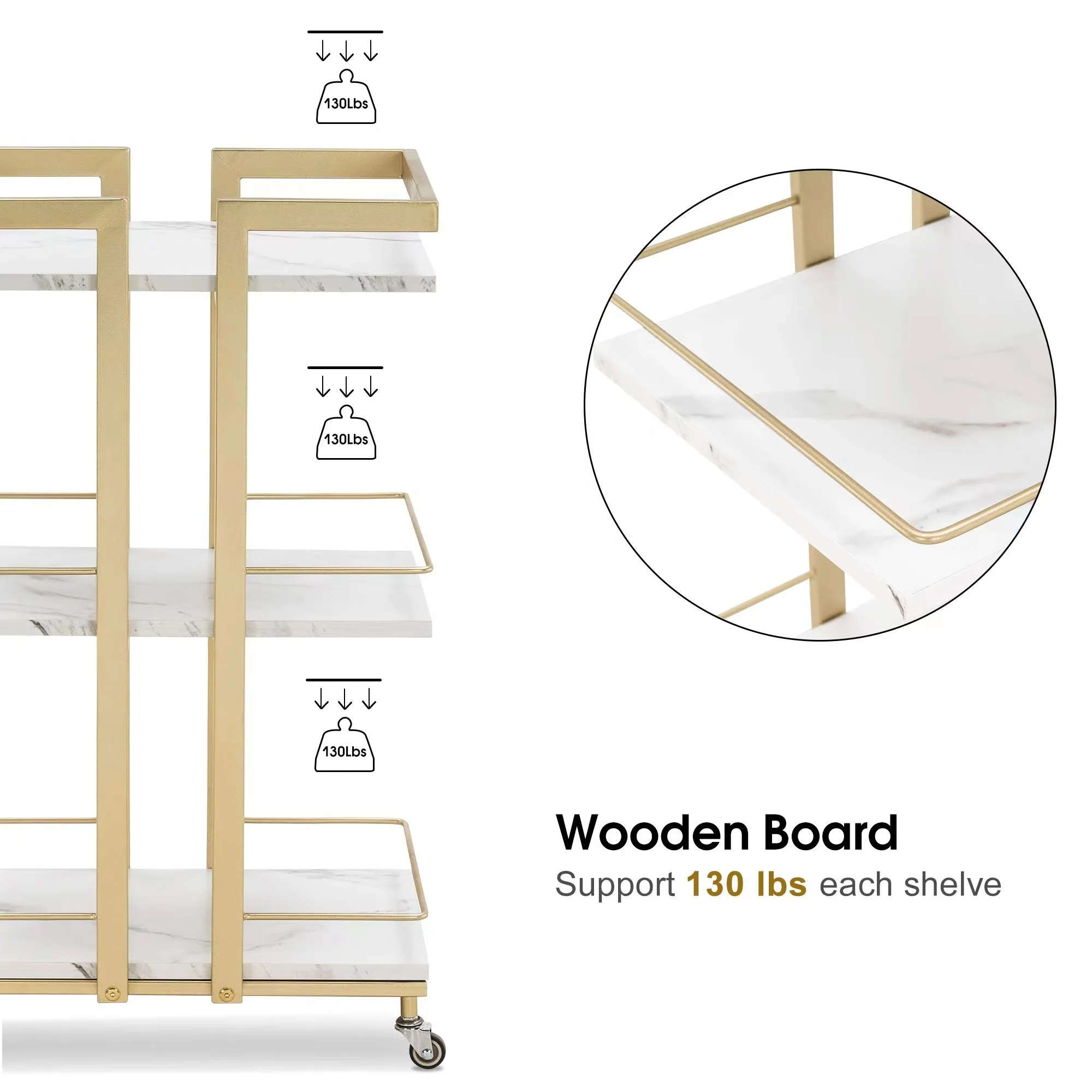 Rose Gold Manicure Trolley Rolling Barber Cart With Wheels Metal  Frame High Quality Waterproof Furniture Wholesale