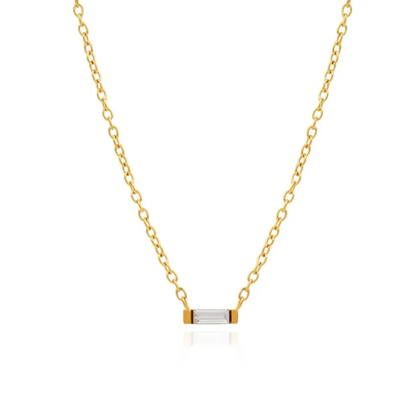 Minimalist Jewelry Stainless Steel 18k Gold Plated Square Zircon Stone Necklace for Women Crystal Pendant with Cable Chain