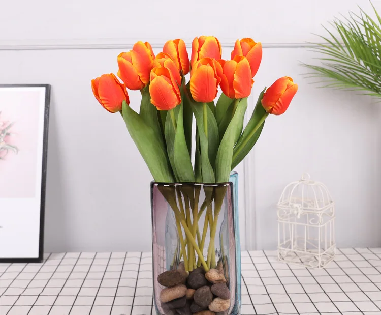 Hot Selling Artifical Tulips flower real touch flower white silk tulip flowers bulbs for home chair Decoration